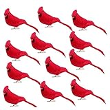GREENWISH 12 Pcs Red Birds Cardinal with Clip on Christmas Tree Decoration Artificial Red Birds with Feathers for Wreath Ornaments