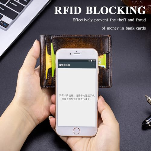 Image of Front Pocket Wallet for Men Slim Lightweight RFID Blocking Genuine Leather Bifold Thin Wallet with 10 Card Slots, Antiqued