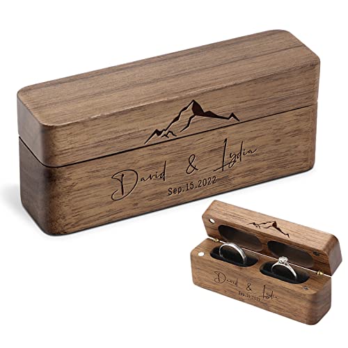 Engagement Ring Box for Proposal, Handmade Personalized Jewelry Box Slim Engraved Walnut Wood Holder Box for Wedding and Valentines Day