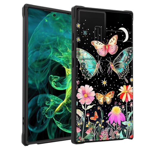 smauncucn for Galaxy S26 Ultra Case with Slide Camera Cover,Heavy Duty Dual Layer Hybrid Shock Proof Protective Rugged Bumper Case for Samsung Galaxy S26 Ultra 6.9" 2026,Butterfly Moon Flower