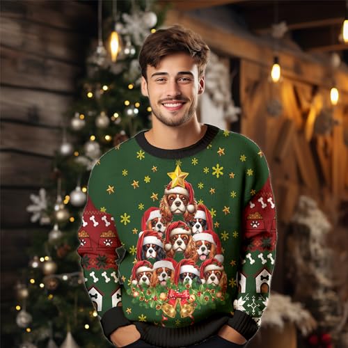 V-DECORPARKS Dog Christmas Tree Ugly Christmas Sweater for Women, Pet Mens Ugly Sweater Holiday Crew Neck Sweatshirt PA403