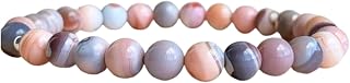 Natural Pink Botswana Agate 8mm Round Shape Smooth Cut Beads Stretchable Bracelet For Men & Women. Unisex Bracelet For Healing, Meditation, Prosperity, Gift & Luck|HS_Stbr_07684