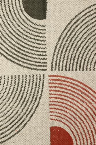 Tapis de chambre en coton tissé main vert et orange haute densité