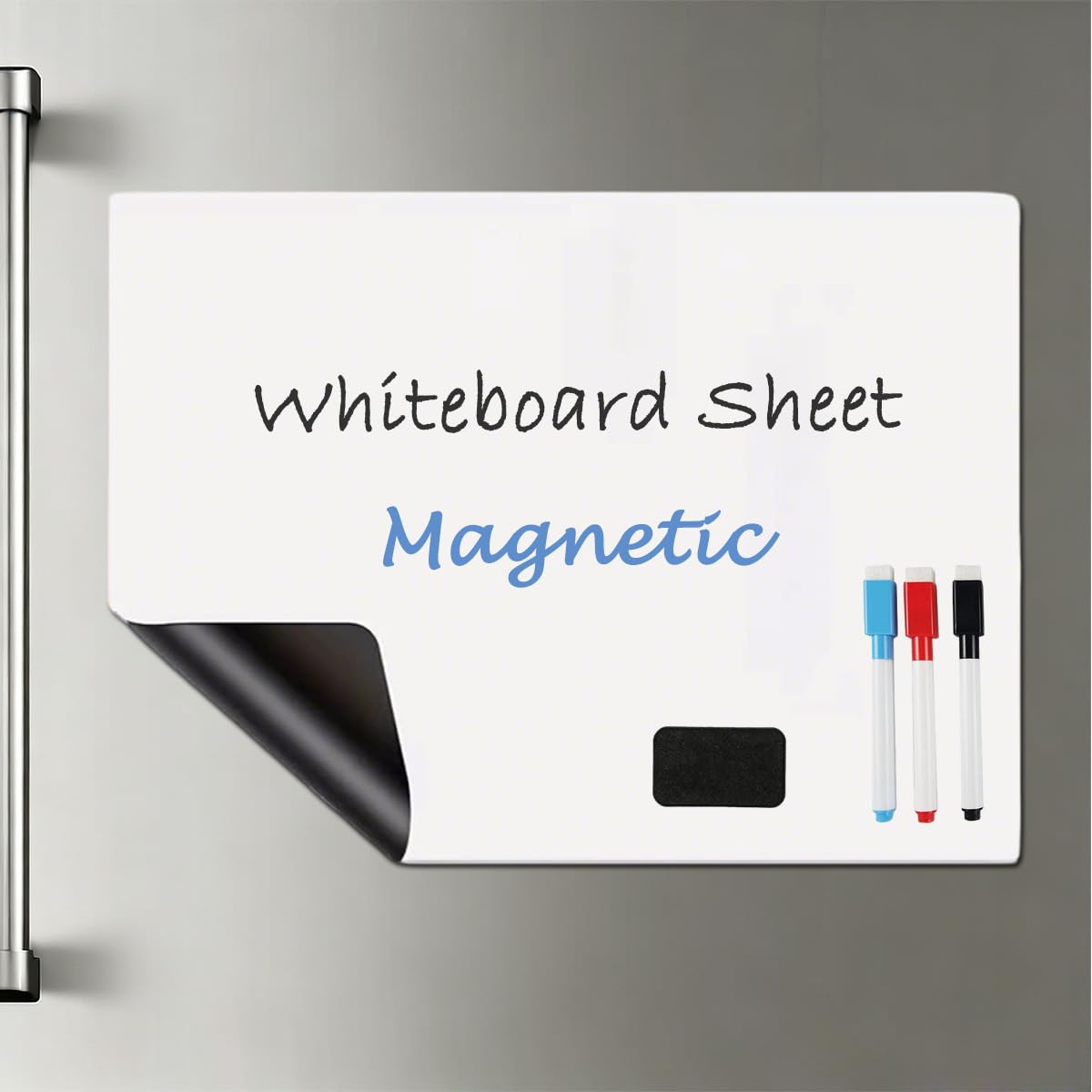 Magnetic Whiteboard Sheet for Fridge, Office Dry Erase Fridge White Board Film with 3 Pens&1 Eraser, Kitchen Refrigerator White Board Planner for Memos Lists (White,80x30cm)