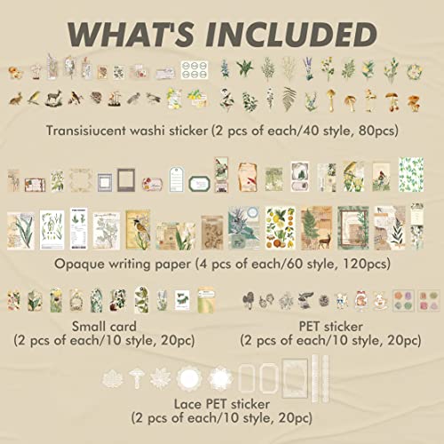 260 Pcs Vintage Scrapbook Sticker Aesthetic Journaling Scrapbooking Supplies Kit Planner Sticker For College Album Notebook Diy Picture Frames(Plant) #TOP1