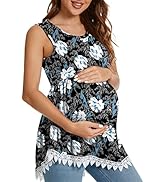 Xpenyo Womens Maternity Tank Top Sleeveless Lace Crochet Trim Peplum Cami Shirts