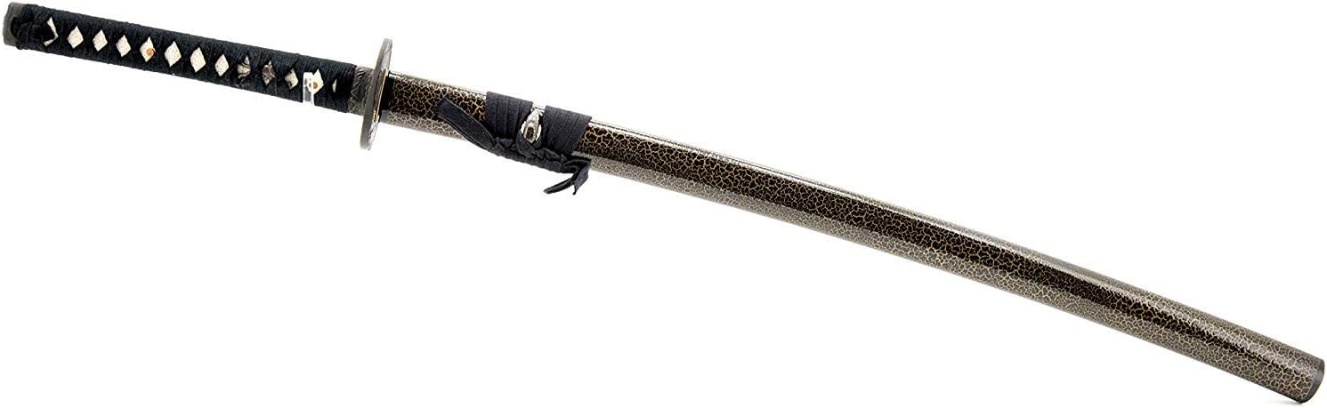 HMS Fully Functional Samurai Katana Sword, 1045 Carbon Steel, Hand Forged Heat Tempered, Full Tang, Sharp, Black Scabbard