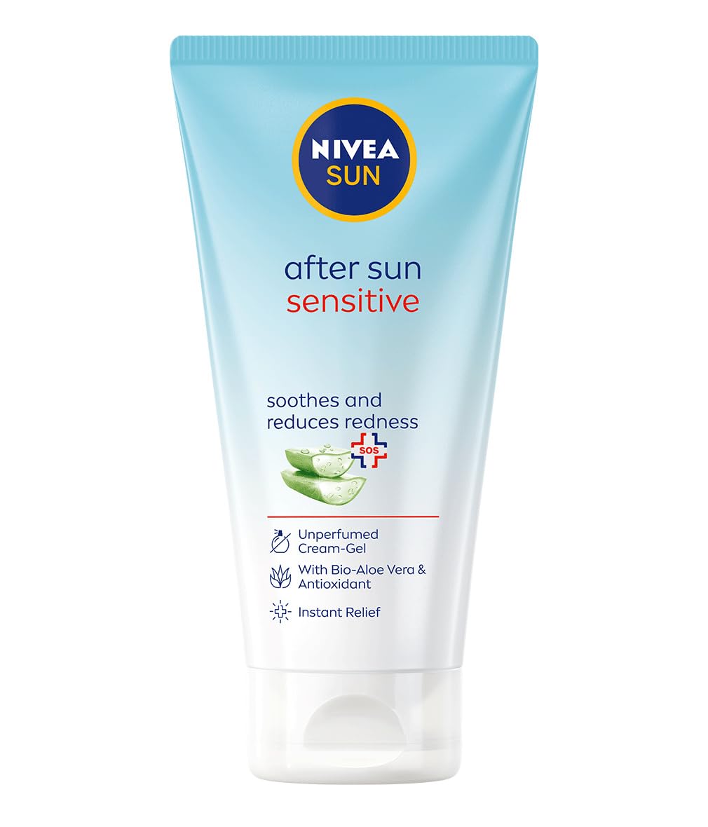 NIVEA Sun Sensitive After Sun SOS Cream-Gel for Face and Body 175 ml – Cooling Hydration with Organic Aloe Vera and Antioxidants, Fast-Absorbing Formula for Dry, Stressed or Sensitive Skin