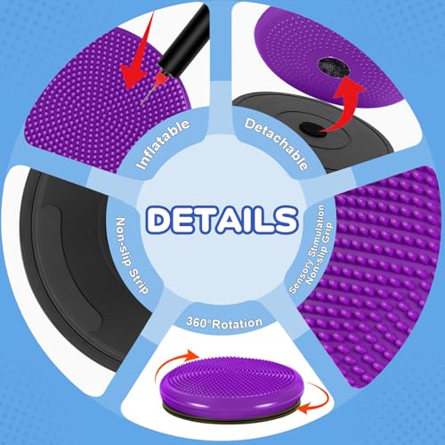 Image of Wobble Cushion, Fimeetoy 360Spinning Wiggle Seat, ADHD Sensory Chair,Flexible Seating in Classroom & Home,ADHD Tools for Kids,2-in-1 Detachable Balance Pad,Fidget for Focus-Purple
