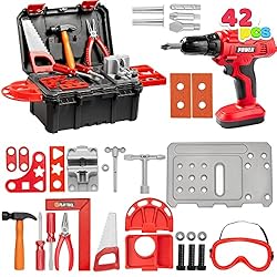 JOYIN 42PCS Kids Tool Set, Pretend Play Toddler Tool Toys with Construction Workbench Box & Electronic Toy Drill and Saw…