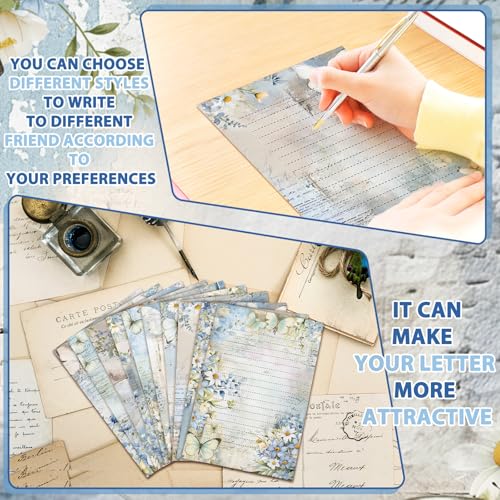 Image of TaoBary 160 Pcs Stationery Paper Set 50 Double Sided Stationery Papers with 50 Matching Envelopes and 60 Round Dot Sticker, 10 Design (Serenity Junk,8.25 x 5.5 Inch)