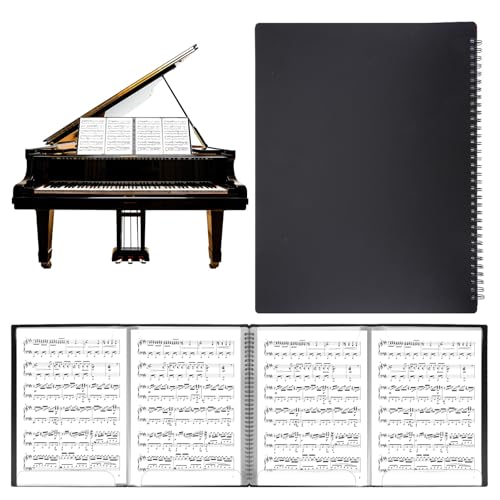 4 Pages Expand Sheet Music Folder, Spiral Sheet Musics Binder Allow Annotations, Black Double Side Writable Choir Folder, for Holding 8.5x11 inch Sheets Music and Storing Files, 60 Pages Capacity