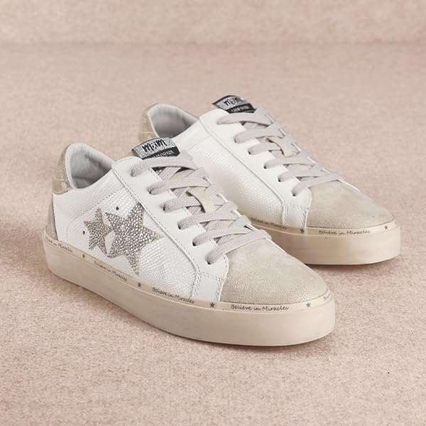 Mi.iM Gaby Women's Star Sneakers - Snake Print Suede Lace-Up Fashion Shoes with Rubber Sole