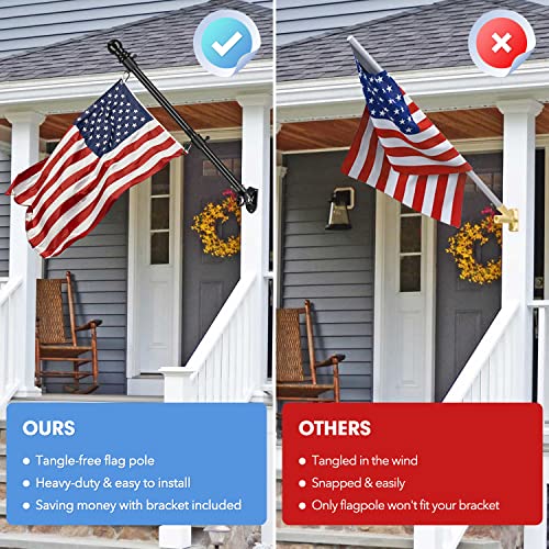 Flag Poles For Outside House, 7Ft Residential Or Commercial Flag Pole Kit, Professional Flagpole For Garden Yard Porch American Flags, Metal Flag Pole Heavy Duty With 2-Position Bracket Holders Black #TOP5