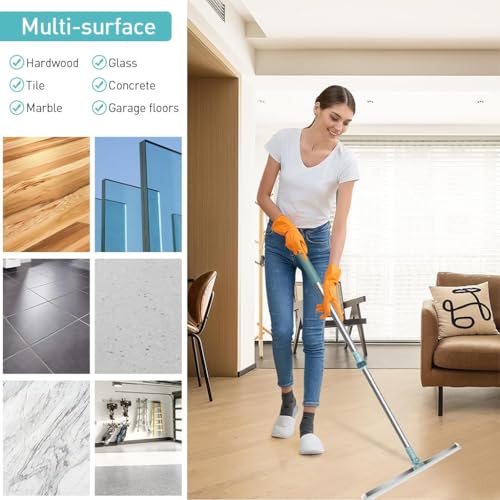 Image of 3-in-1 Heavy Duty Silicone Floor Cleaner with 180 Rotating Scraper | Sweep, Scrape & Wipe Cleaning Tool | Stainless Steel Extendable Handle | Floor Wiper for Bathroom, Kitchen & Home (49.5 cm)