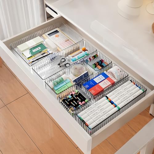 YHANEC 14 Stück Schubladen Organizer Schminktisch Organizer mit 4 Größen Schubladen Organizer aus PET Make up Ordnungssystem Drawer Organizer für Schubladen, Küchen, Badezimmer, Büro