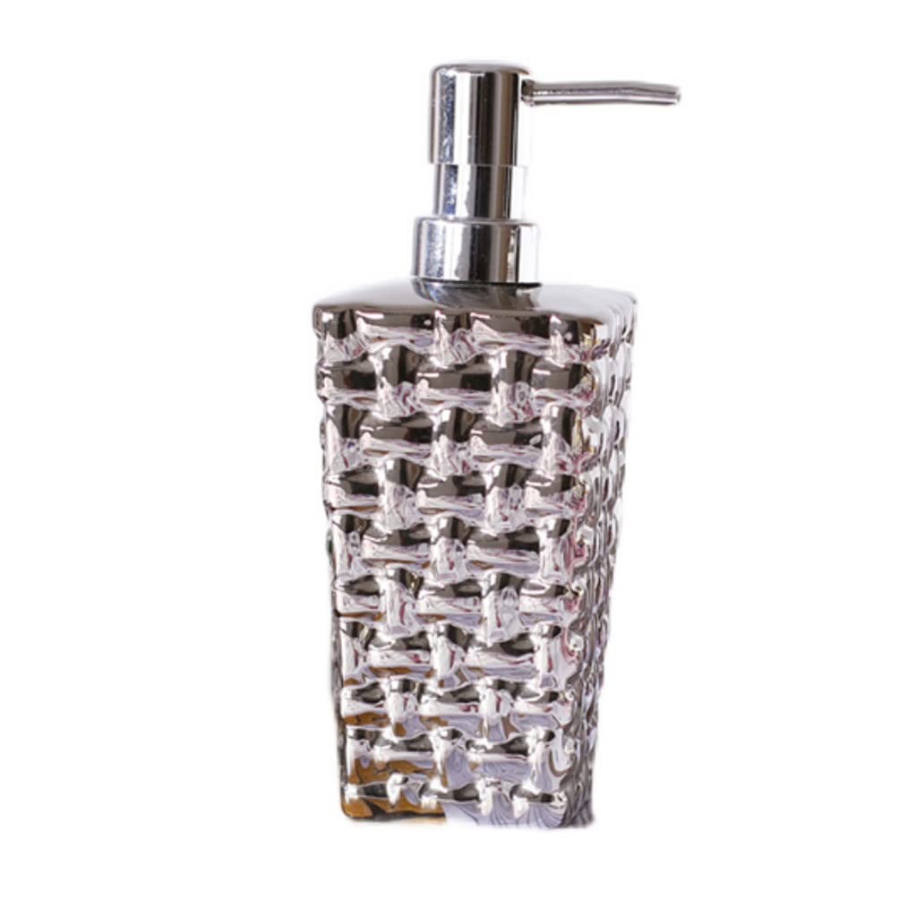 Recargable Dispensador de jabón de cerámica, dispensadores de jabón de encimera, diseño de Tejido de bambú, líquido de Lavado de Manos Recargable (Blanco Plateado) Dispensadores
