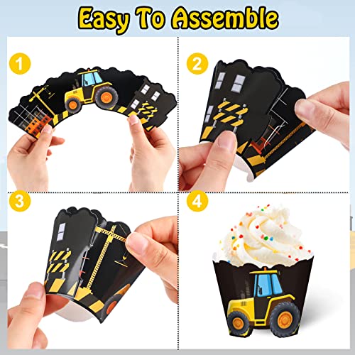 Nuenen 96 Pieces Construction Cupcake Toppers And Wrappers Construction Party Cake Decorations Tractor Digger Dump Truck Cupcake Decor For Kids Birthday Wedding Baby Shower Party Supplies (Black) #TOP3