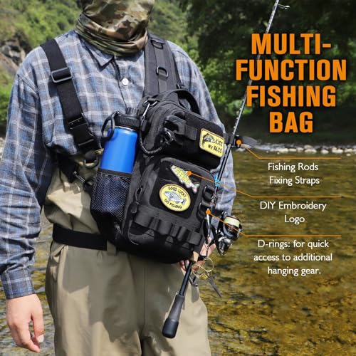 Dovesun Small Fishing Backpack with Tackle Boxes Fishing Sling Bag DIY Embroidery Patches Tackle Bag Gift for Men Black by Dovesun - Used condition - Image 4