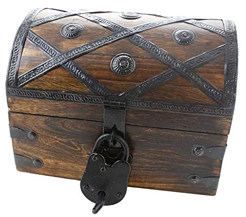 Well Pack Box Treasure Chest Pirate Box 8x6x6 with Lock Skeleton Key (Small Deluxe)