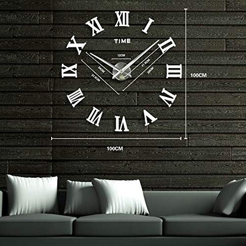 Timelike 3D Diy Wall Clock, 1M Modern Frameless Large 3D Diy Wall Clock Kit Decoration Home For Living Room Bedroom (Silver) #TOP4