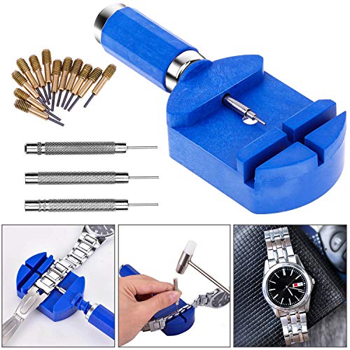 Watch Link Removal Tool Kit, Cridoz Watch Band Tool Chain Link Pin Remover with 12pcs Replacement Pins and 3pcs Pin Punches for Watch Bracelet Sizing, Watch Strap Adjustment and Watch Repair