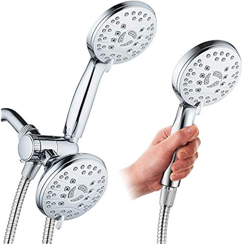 AquaSpa High Pressure 48-mode Luxury 3-way Combo/Dual Rain & Handheld Shower Head/Extra Long 6 Foot Stainless Steel Hose/Extra Large Face/Anti Clog Jets/All Chrome Finish/Top US Brand Cover