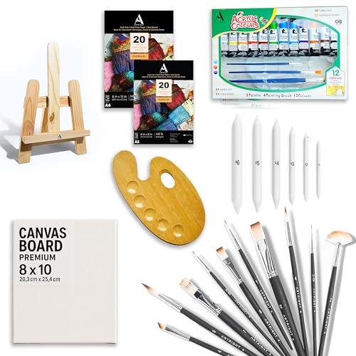 Image of Artright 2-in-1 Painting & Sketching Art Set - All-in-One Creative Kit with Canvas, Brushes, Artist Paints, Blending Stumps & Mixed Media Paper - Perfect for Beginners & Hobbyists