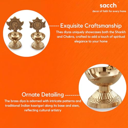 SACCH Brass Shanku Chakra Diya Set for Pooja, Good Luck & Prosperity – Traditional Gold Finish Shankh Chakra Deepam for Mandir, Wealth & Wealth Attraction – Set of 2 (430g, 11cm Height) thumbnail 15