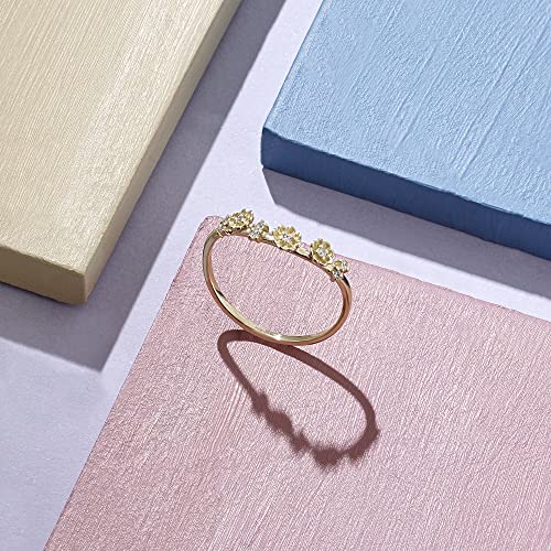 Norm Jewels 14K Gold Flower Curved Wedding Ring | Dainty Floral Stacking Ring Enhancer For Women | Nesting Ring Yellow Rose White Gold (Size 2-11) (Yellow Gold, 6) #TOP3