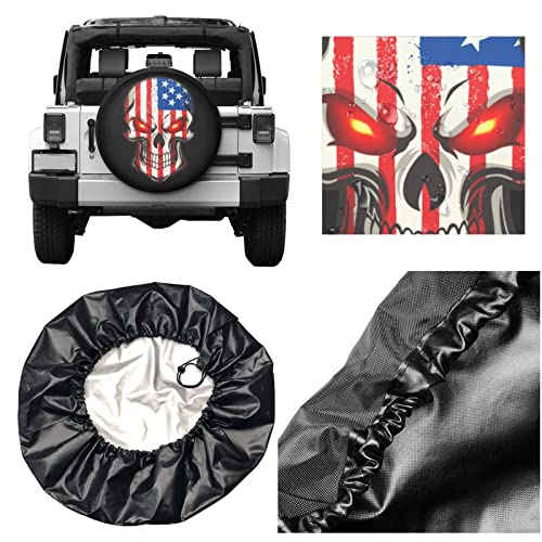 Image of American Flag Skull Patriotic Spare Tire Cover,Universal Wheel Cover for Trailer, RV, SUV, Truck,Camper and Many Vehicle,Weatherproof Protectors（16 inch for Diameter 29 /''-31 /''） (TC1)