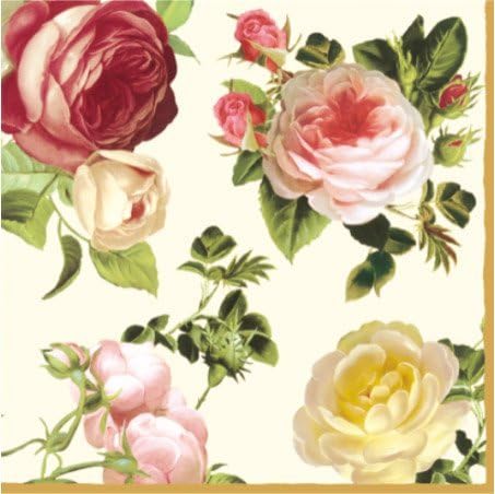 Luxuriousness Paper Luncheon Napkins 40pcs 13"x13" 4-color Roses White, Yellow, Light & Dark Pink, Decoupage