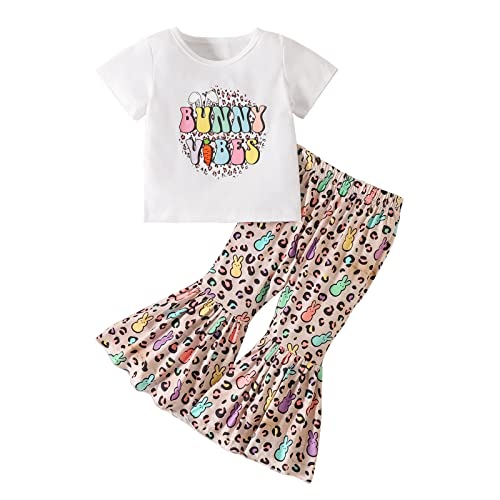 Lykmera Camiseta infantil de manga curta com estampa de coelho de páscoa para meninas pulôver tops c