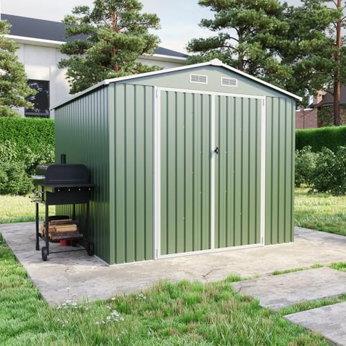 Casetta Da Giardino In Acciaio Zincato 2,56x2,56xh2,16m, 6,55mq, Deposito Attrezzi con Tetto Spiovente, Porta Battente (Verde)