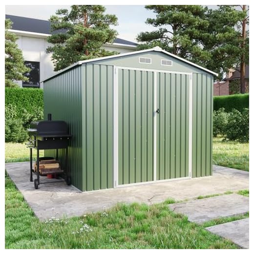 Casetta Da Giardino In Acciaio Zincato 2,56x2,56xh2,16m, 6,55mq, Deposito Attrezzi con Tetto Spiovente, Porta Battente (Verde)