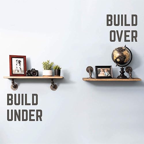 Miniatura 5 de Soportes de estante angulares industriales rústicos  Juego de cuatro soportes de doble brida de tubo de 4 pulgadas, accesorios de metal de hierro