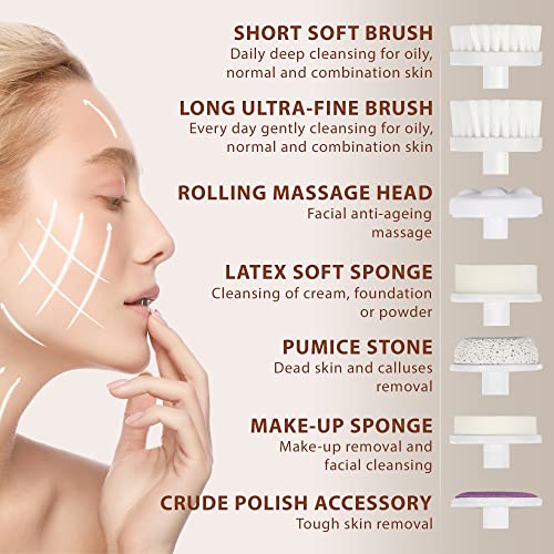 Facial Cleansing Brush | Face Scrubber Exfoliator Wash Cleansing Exfoliating Powered Electric Brushes Spin Cleanser Cleaning Scrub Oily Mixed Normal Dry Skin Including 7 Heads (Opal) #TOP1