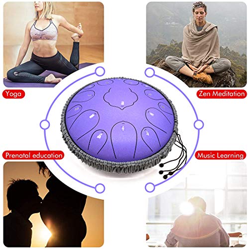 Steel Tongue Drum, 15 Notes 13 Inches Percussion Instrument D-Key Handpan Drum (Lavender) #TOP6