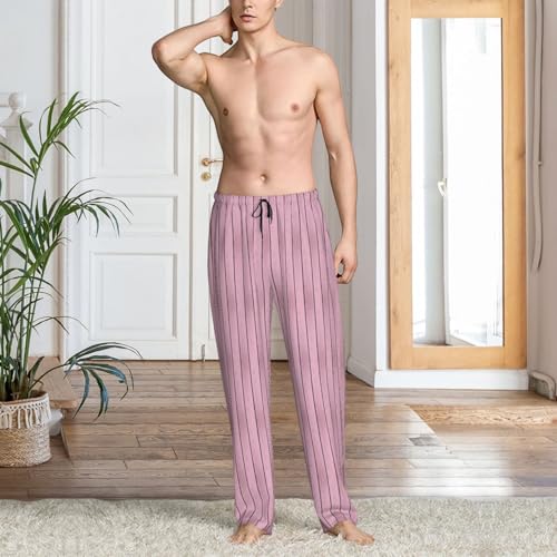 Mens Pajama Pants - Bright Pink Wood Grain A Print Soft Sleep Lounge Pants For Men, Casual Pj Bottoms With Pockets2