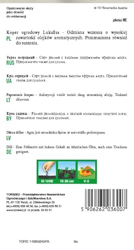 Verdica Lukullus Dill, hoher Gehalt an ätherischen Ölen, ideal frisch/getrocknet, krankheitsresistent, frühe Ernte, anpassungsfähig (5g)