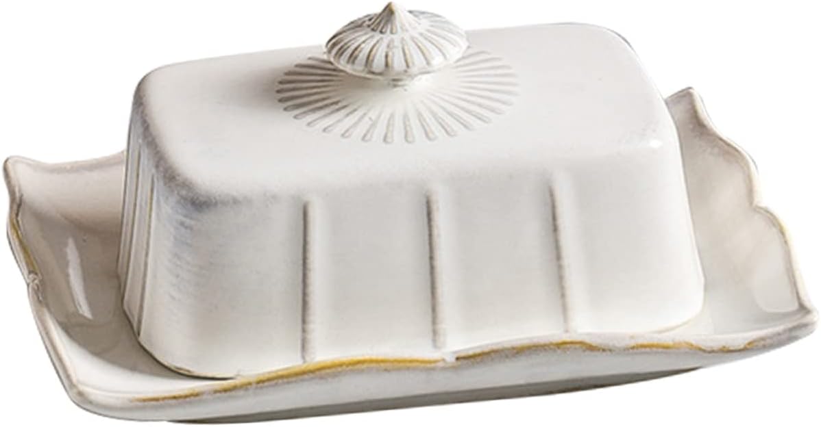 Ceramic Butter Service Dish with Cover Rectangular Porcelain Cheese Plate for Home and Restaurant Elegant Food Tray for Butter Cake Fruits and Bread Storage Decorative and