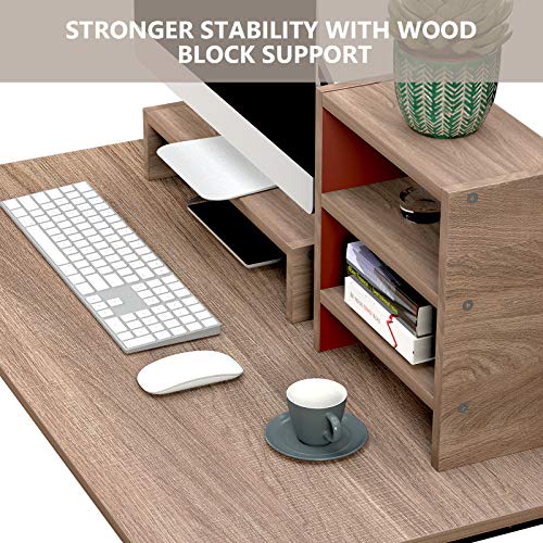 Viewee 39\'\' Computer Desk with Monitor Riser | Writing Desk Small table Home Office Desk with Removable locker and Hook | Modern Student Study Desk with Stable Structure (Brown)