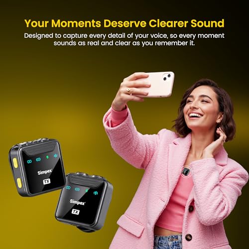 Image of Simpex VLOGMATE-1 Wireless Microphone System Featuring Intelligent Noise Reduction, 20m Range, and Wide Compatibility for DSLR, Android, iOS, Laptops, Perfect for Vlogging, Interviews & Video Shoots.