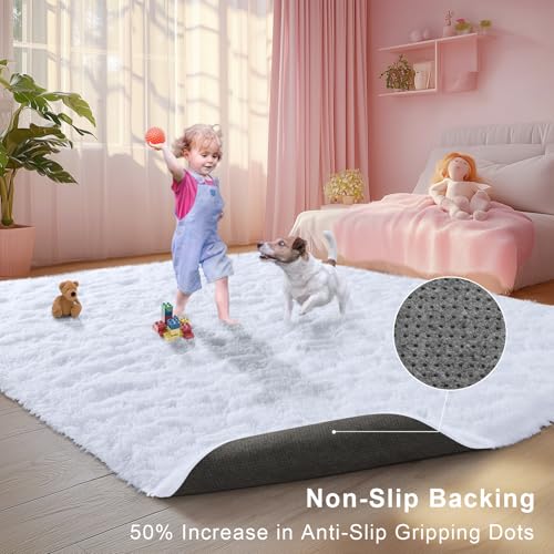 Area Rugs for Bedroom Living Room, 9x12 Soft Large Fluffy Fuzzy Shag Plush Furry Carpet, Soft Indoor Floor Mat for Kids Nursery Home Dorm Office Decor Aesthetic, White