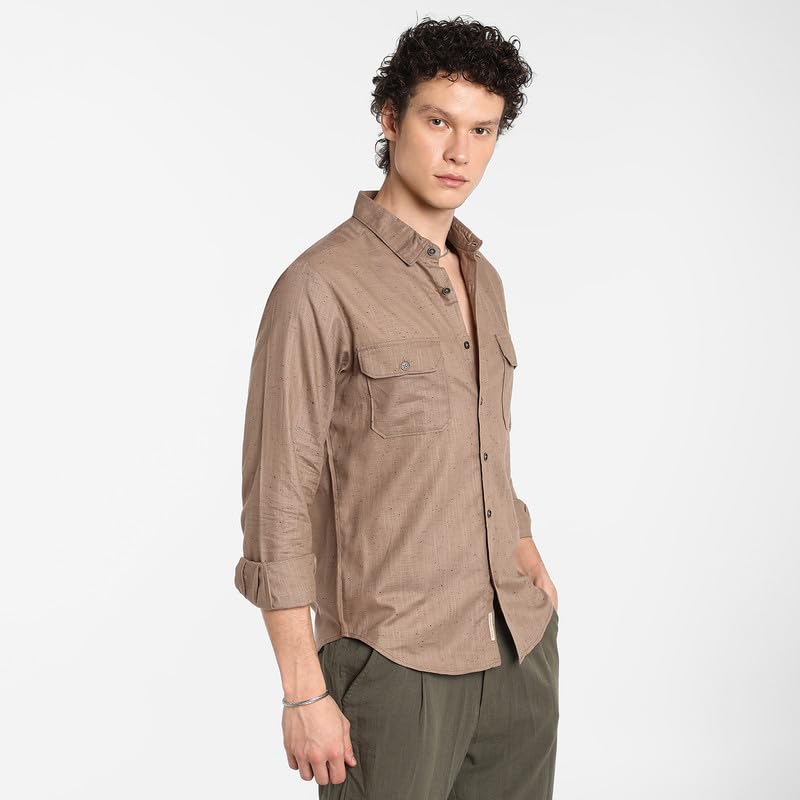 Image of CAHOOT Men's Polycotton Abstract-Textu Shirt |Casual-Wear | Spread Collar | Long Sleeve | Button Closure | Shirt Crafted with Comfort Fit for Everyday Wear