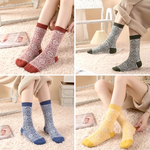 Image of ICEIVY Socks Women, Soft Knit Wool Winter Thick Warm Cabin Fuzzy Crew Women Socks 5 Pack