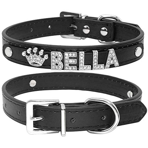 Collares de perro cachorro de diamantes de imitación brillantes personalizados perros pequeños collar de Chihuahua collar personalizado encantos de nombre gratis accesorios para mascotas-Black_XS