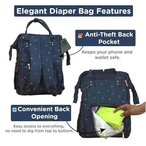 Image of Motherly Patented Diaper Bag Backpack for Moms | Waterproof Baby Travel & Maternity Bag | Spacious Nappy Bag with Insulated Bottle Pockets & Warranty (Floral Series)