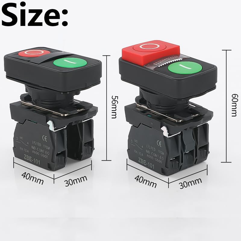 XB5 1Flat 1High Push Double Key Button Momentary Switch Voltage 220V 24V Start Stop Reset with 22mm 1NO1NC 1Pcs(1,12 V)