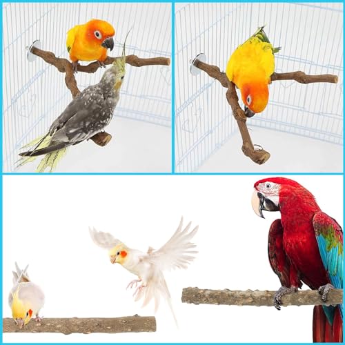 Image of 9 PCS Natural Wood Bird Perches for Parrot, Natural Wooden Perch Bird Stand Parrot Perch Stand Bird Climbing Standing Branches Toy for Birds Budgies Cockatiels Conure Lovebirds